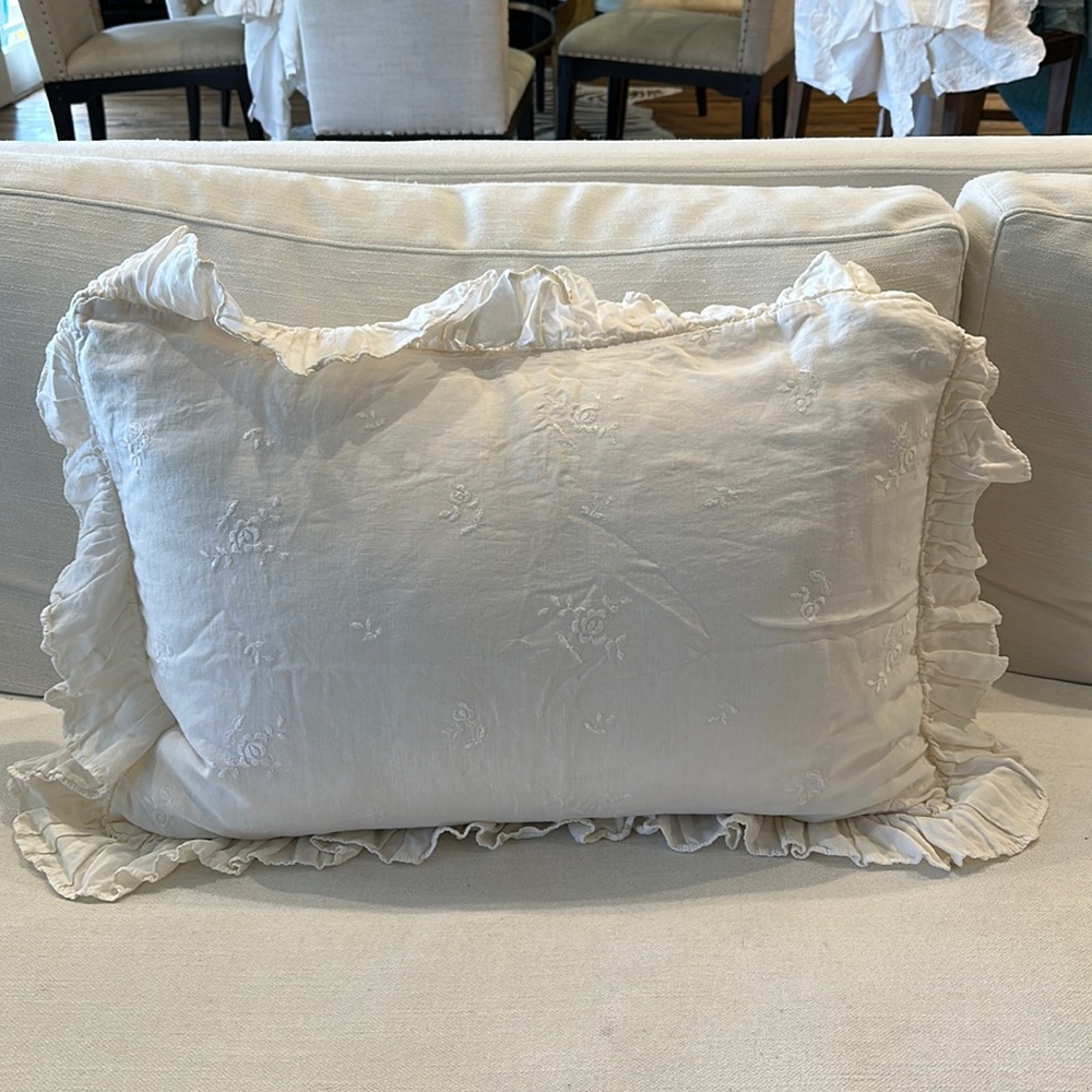 Bella Notte Embroidered Linen Floral Standard/Queen Shams w/ Ruffled Edge.